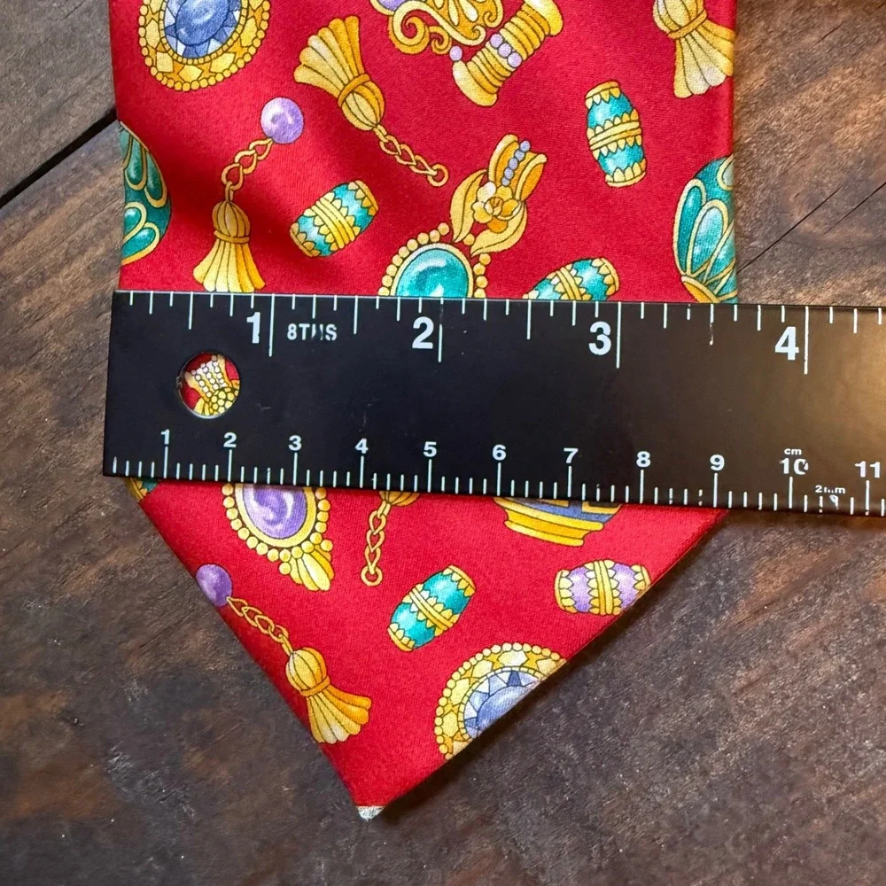 Leonard Paris Tie OS Silk Novelty Jewelry Print Red Made in Italy Dessin 164